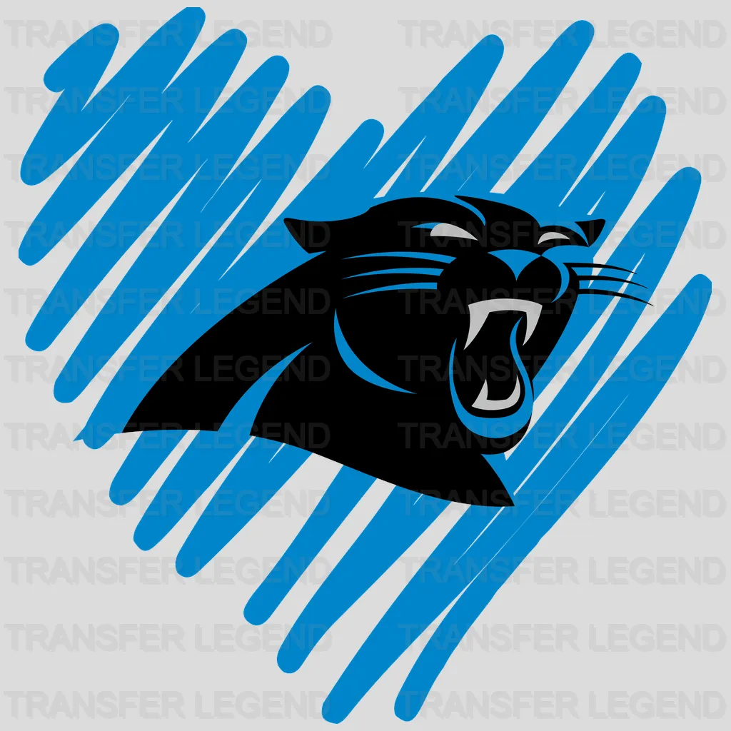 Carolina Panthers Scribble Heart Emblem NFL Design - DTF Heat Transfer