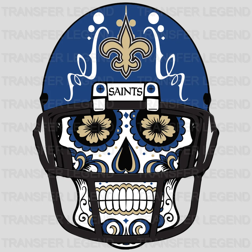 New Orleans Saints skull‑face player inside helmet graphic, NFL design - DTF Heat Transfer