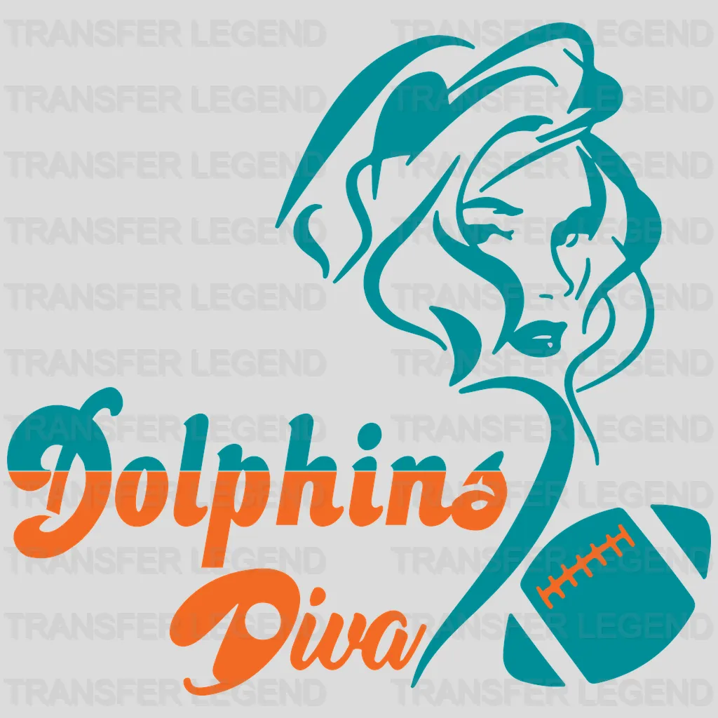 Miami Dolphins Dolphins Diva Script Illustration NFL Design - DTF Heat Transfer