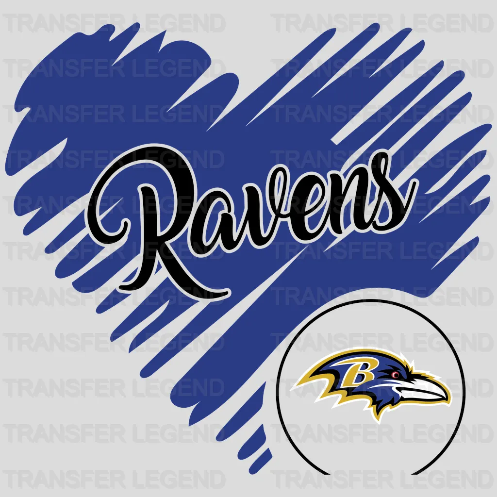 Baltimore Ravens Handwritten “Ravens” Heart Logo NFL Design - DTF Heat Transfer