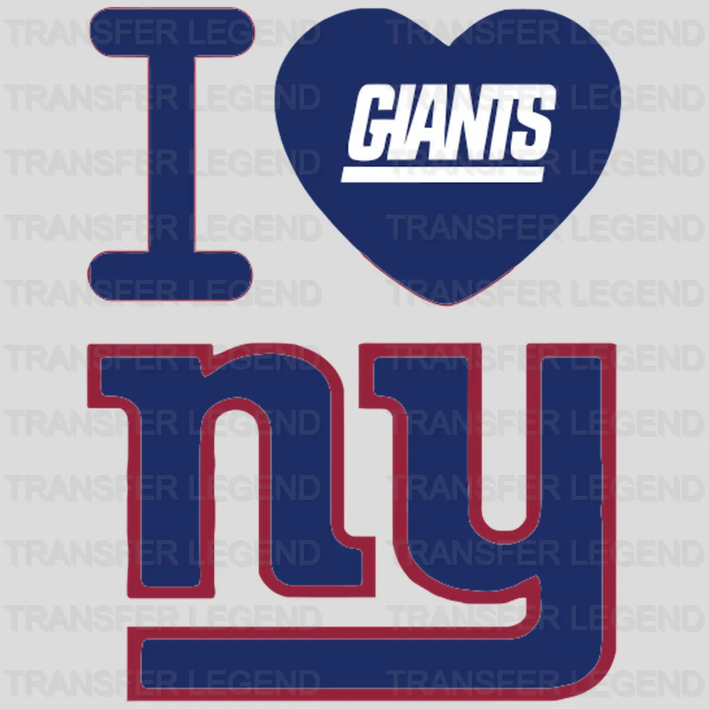 New York Giants vertical “NY” with heart outline, NFL design - DTF Heat Transfer