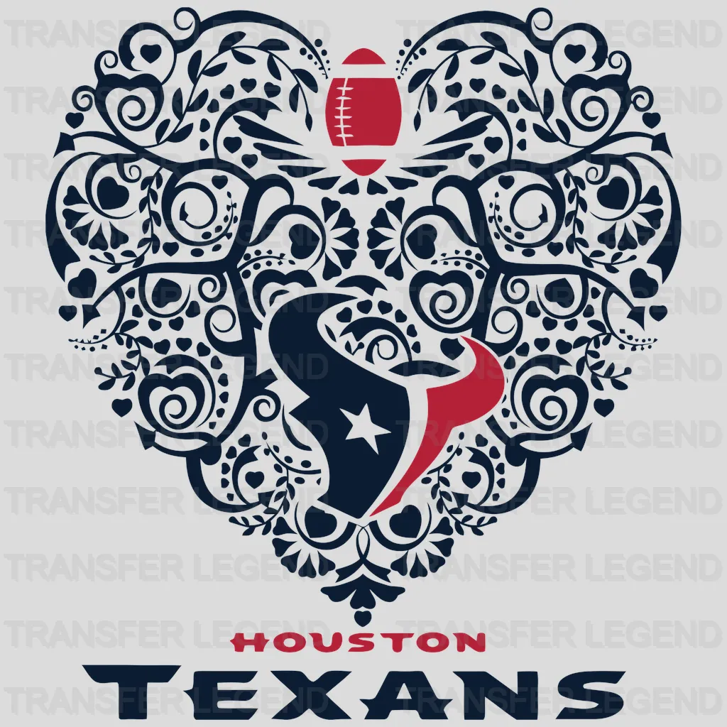 Houston Texans Ornamental Floral Heart Emblem NFL Design - DTF Heat Transfer