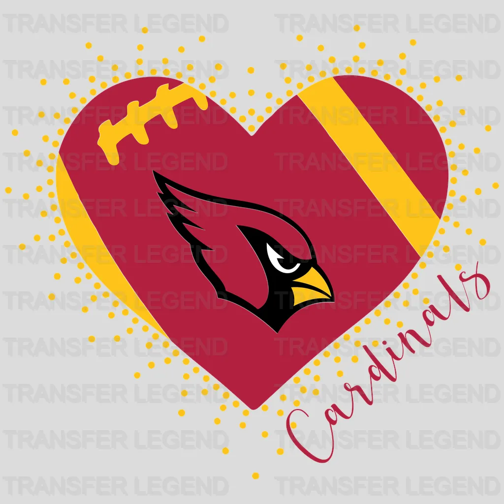 Arizona Cardinals Striped Heart Emblem NFL Design - DTF Heat Transfer
