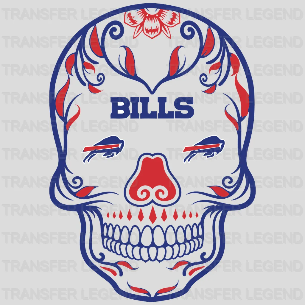 Buffalo Bills Ornamental Skull Helmet NFL Design - DTF Heat Transfer