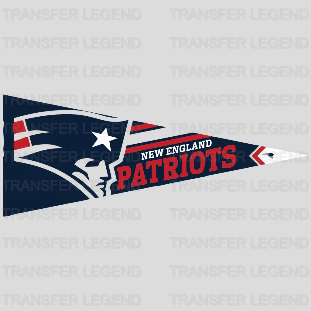 New England Patriots angled pennant with full text, NFL design - DTF Heat Transfer