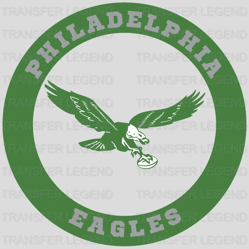 Philadelphia Eagles circular green badge with flying eagle, NFL design - DTF Heat Transfer